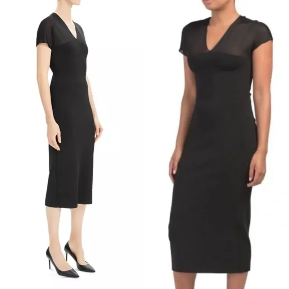 NWT Theory Kimono Illusion Fitted Dress in Black Glossed Women Size Small S LBD - Picture 3 of 16